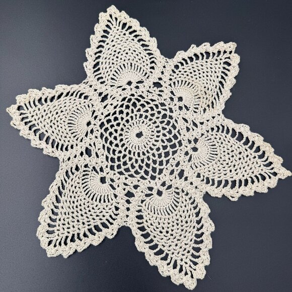 Other - Hand Crocheted Vintage Beige Star Doily 9"x14" Cottage Core Kitchen Decor